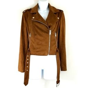 NWOT Faux Suede Leather Jacket with Buckle